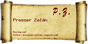 Presser Zalán névjegykártya